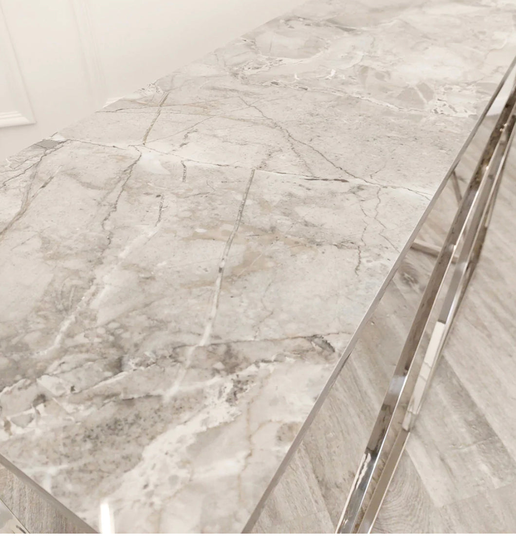 Stella Chrome Console Table with Stomach Ash Grey Sintered Top