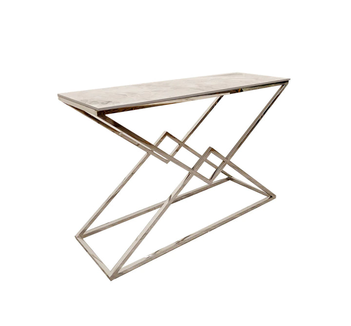 Vesta Chrome Console Table with Stomach Ash Sintered Stone Top