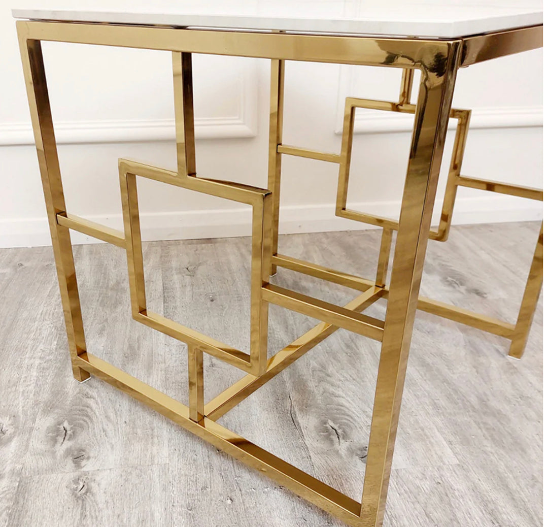 Geo Gold Side Table with Polar White Sintered Top