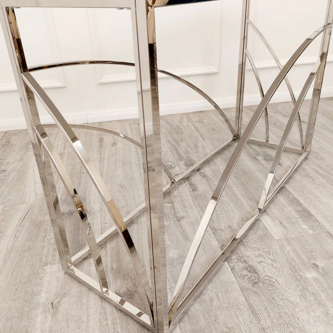 Stella Chrome Console Table with Stomach Ash Grey Sintered Top