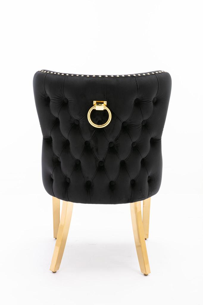 Pair Of 2 Valentino Black and Gold Dining Chairs With Ring Knocker