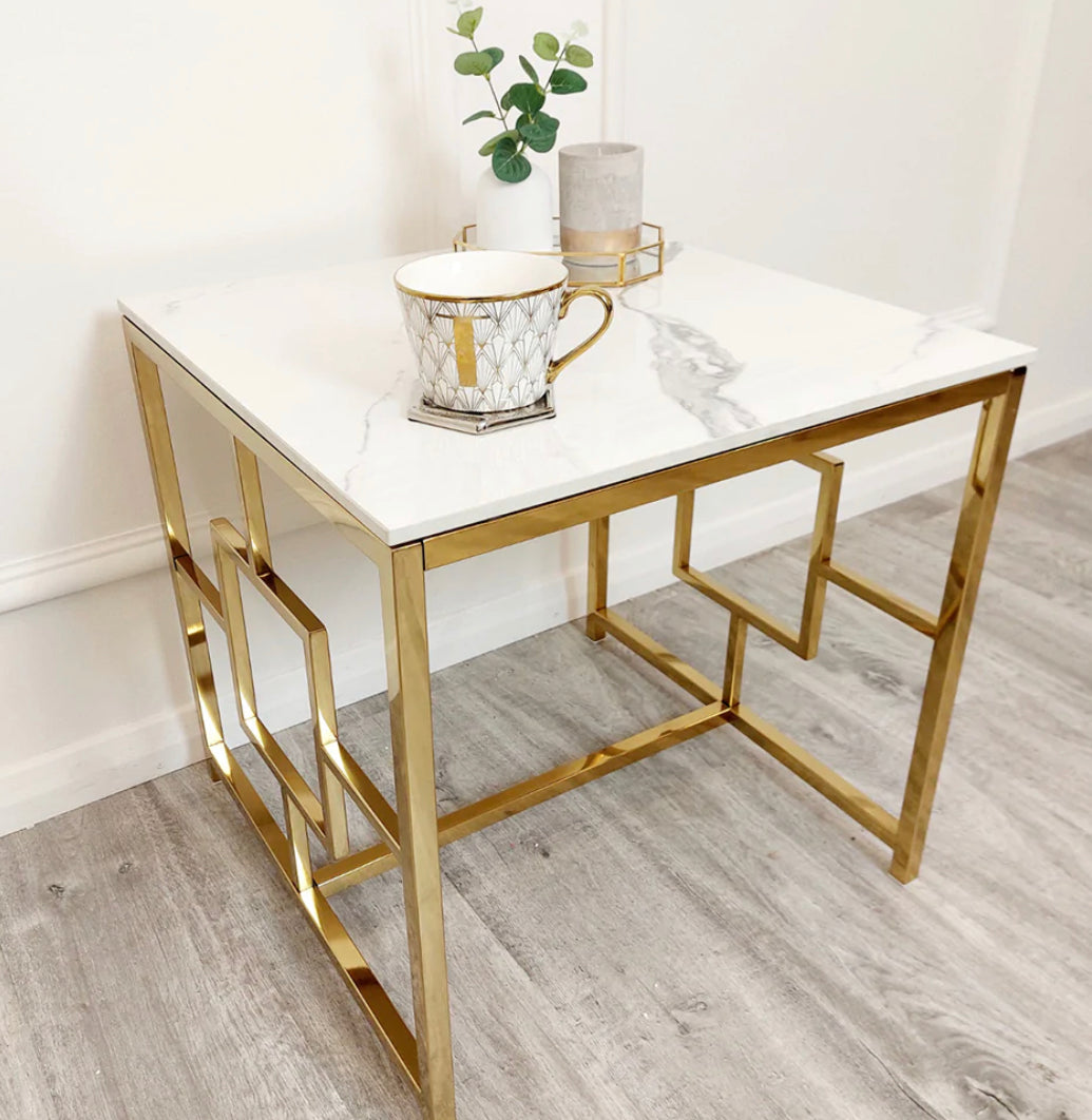 Geo Gold Side Table with Polar White Sintered Top