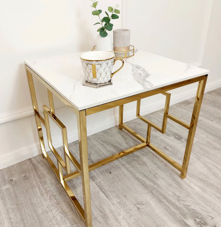 Geo Gold Side Table with Polar White Sintered Top