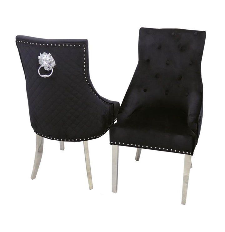 London Marble Dining Table Biege With Bentley Beige Lion Knocker Chairs