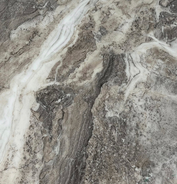 1.3M White Round Marble Dining Table With 4 Valentino Dark Grey Lion Knocker Chairs