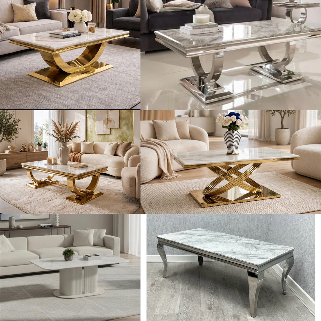 White marble Dining table 
White and gold Marble Dining table 