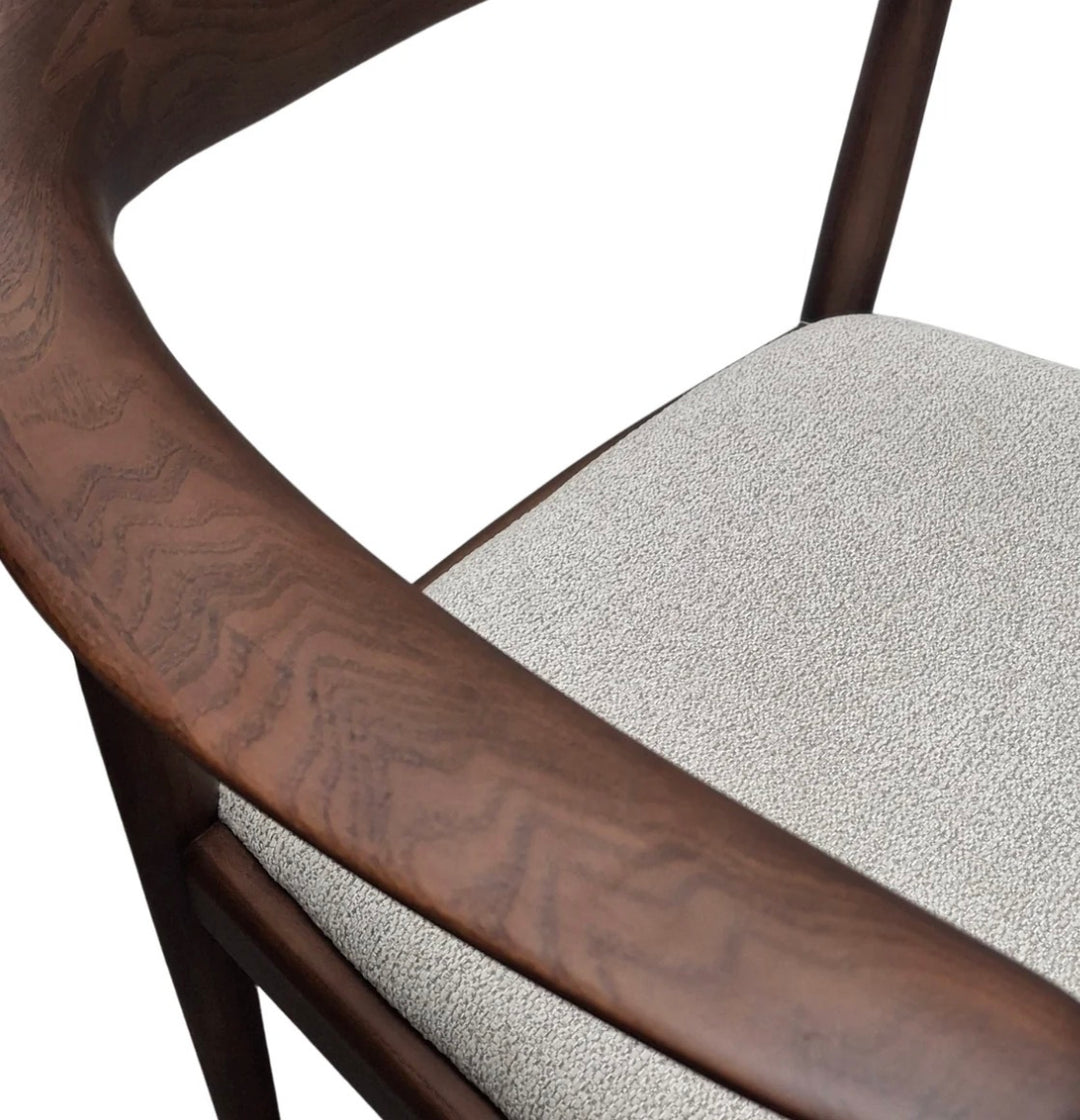 Ferno Walnut Dining Chair in Oatmeal Boucle – Wooden Frame Upholstered Seat