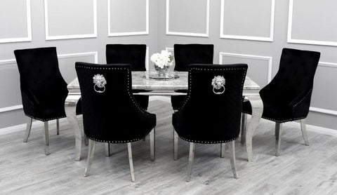 Louis Marble Dining Table With Majestic Lion Knocker Chairs