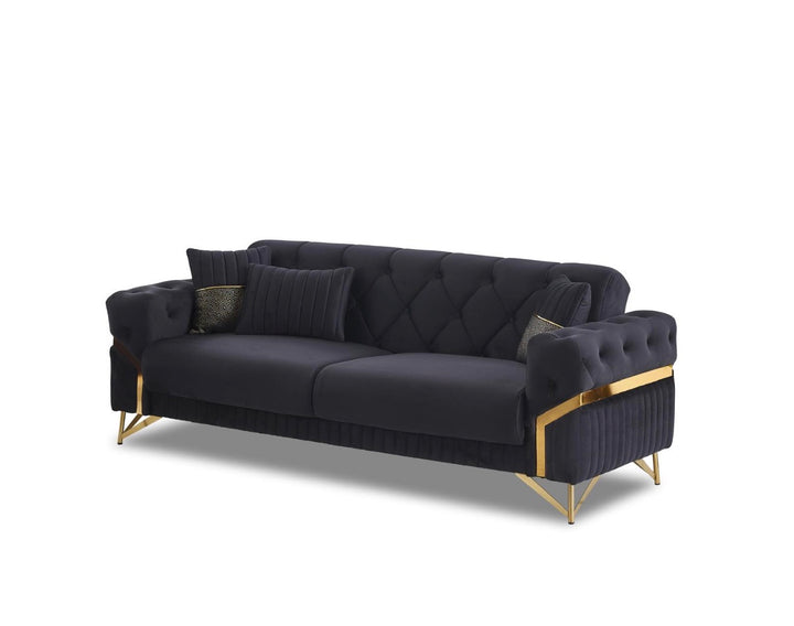 Marbela Black & Gold Turkish Sofa Bed Set – 3 Seater Sofa Bed & 2 Seater – Luxury Fabric Sofa UK