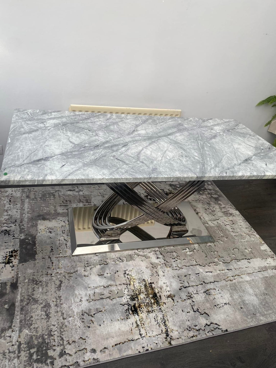 Rose 160cm Grey Marble Dining Table + London Leather Dark Grey Dining Chairs