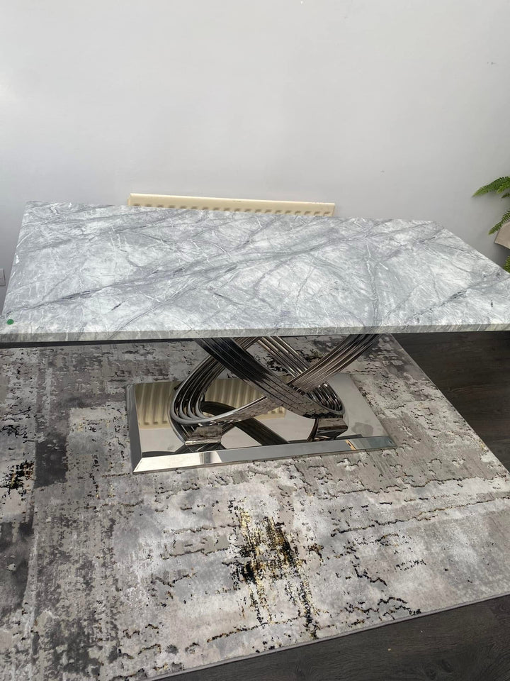Rose 160cm Grey Marble Dining Table + London Leather Dark Grey Dining Chairs