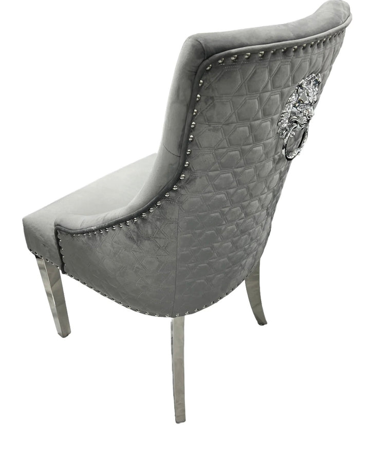 1.3M Chealse Round Marble Dining Set With Majestic Chairs Lion Knocker