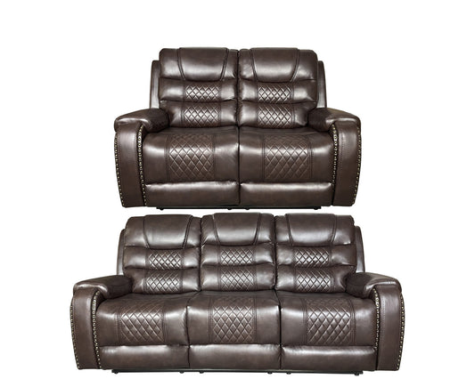 ALASKA 3+2 RECLINER LEATHER AIRE SOFA – BROWN