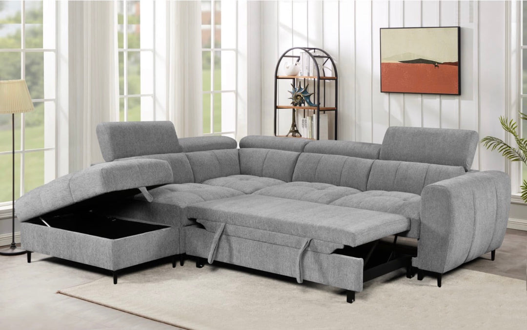 Miami Corner Sofa Bed – Light Grey Velvet