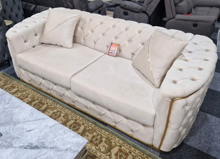 Paris Cream Velvet Sofa Set with Gold Legs – Luxury 3 Seater & 2 Seater Living Room Sofa UK