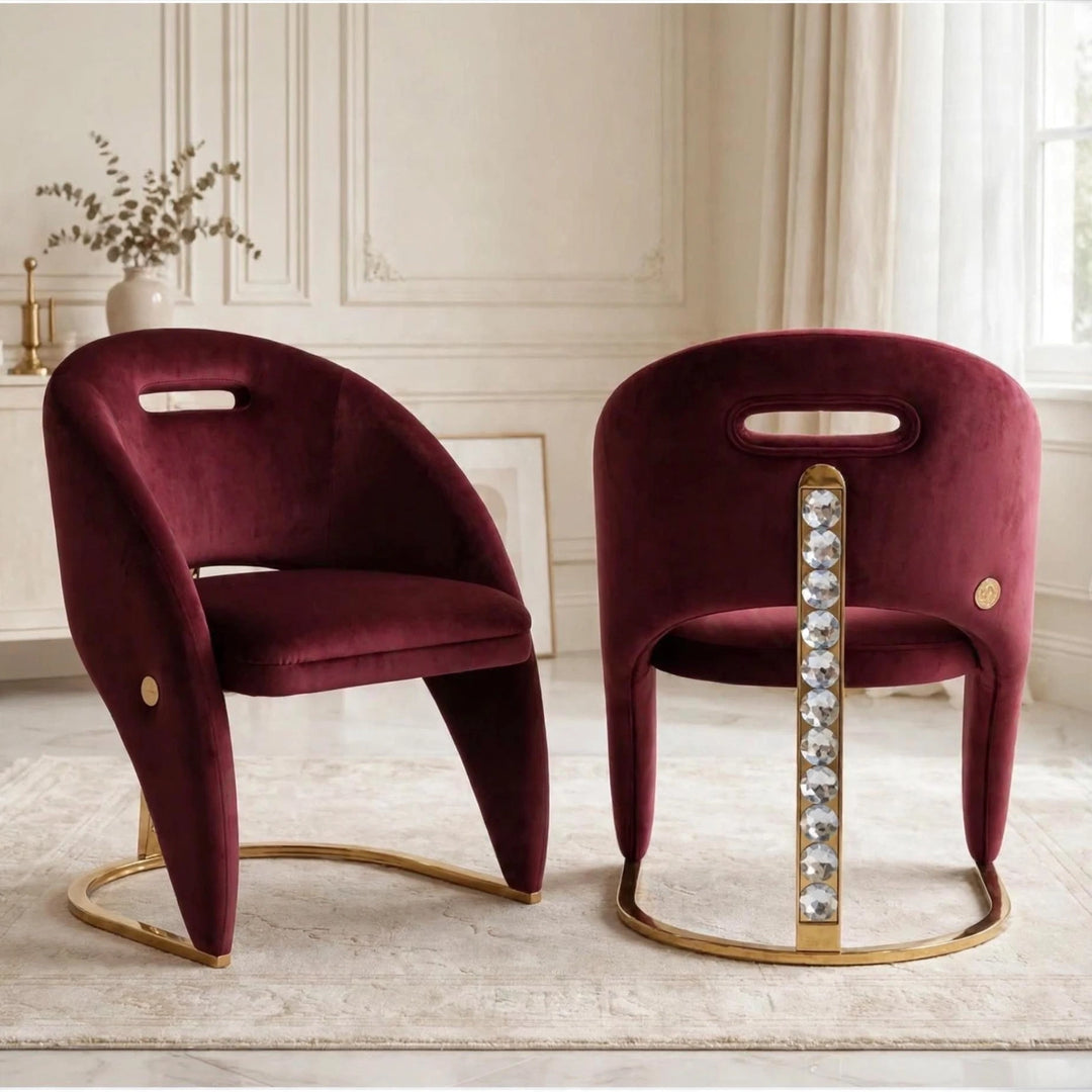 Rome Maroon Velvet Dining Chair with Gold Metal Frame
