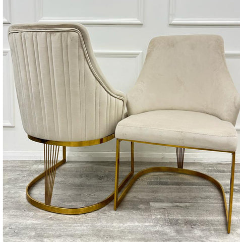 Arianna 200cm Gold Marble Dining Table + 8 Chelmsford Cream And Gold Dining Chairs