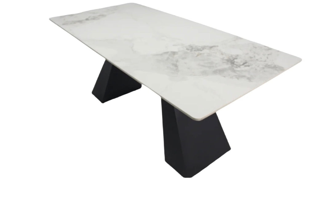 Roma White Marble Ceramic Extending Dining Table | 170-220cm | Black Metal Legs