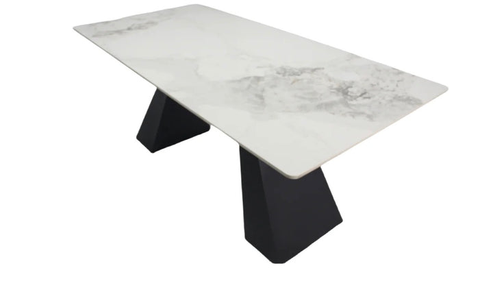 Roma White Marble Ceramic Extending Dining Table | 170-220cm | Black Metal Legs