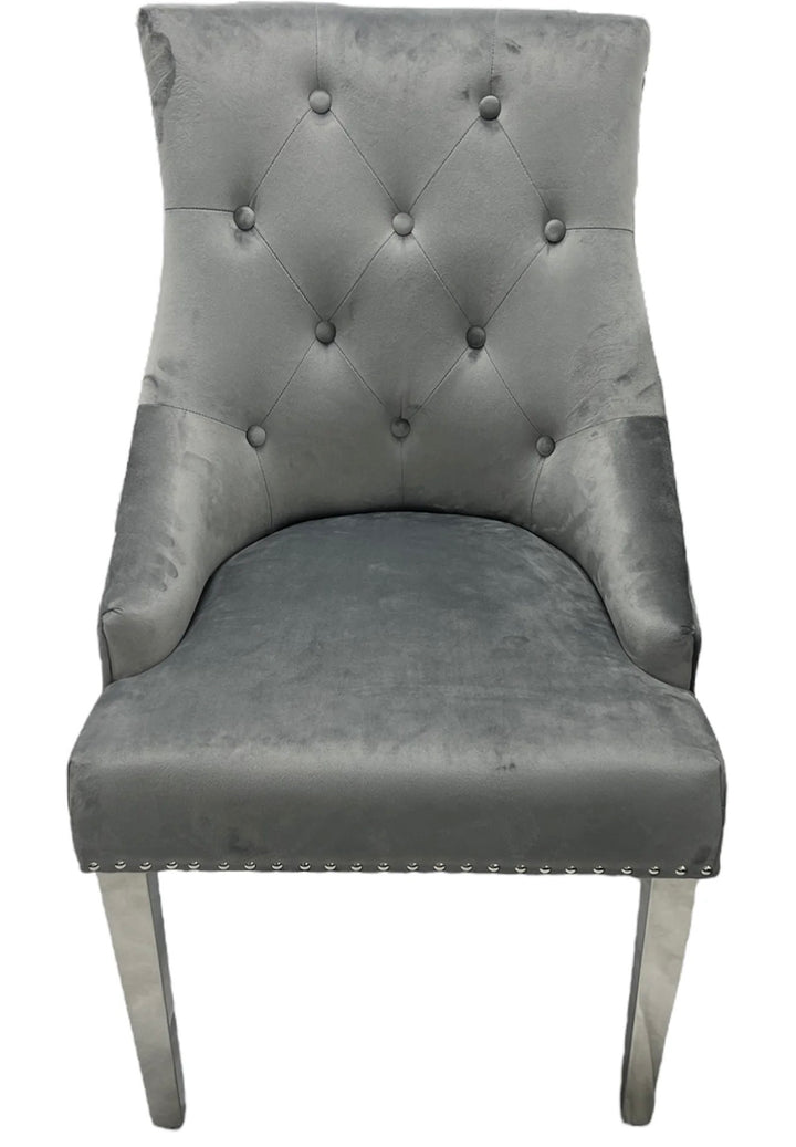 1.3M Chealse Round Marble Dining Set With Jessica Chairs Ring Knocker