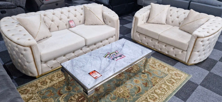 Paris Cream Velvet Sofa Set with Gold Legs – Luxury 3 Seater & 2 Seater Living Room Sofa UK