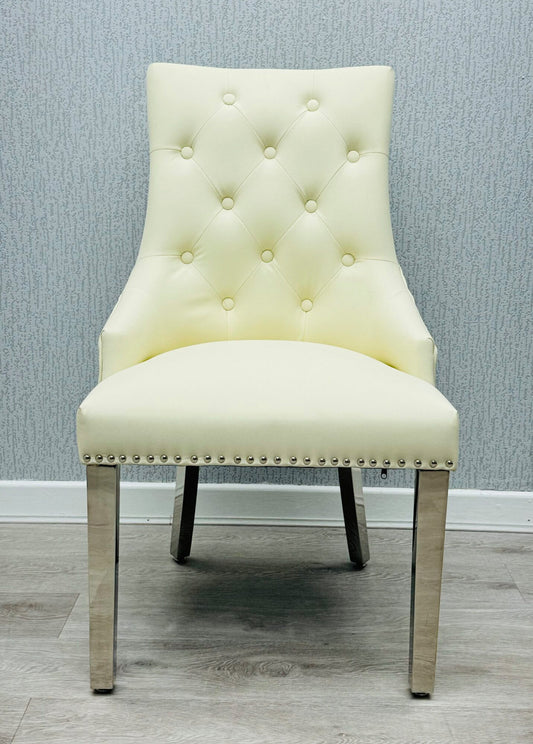 Majestic Cream PU Leather Chair Lion Knocker