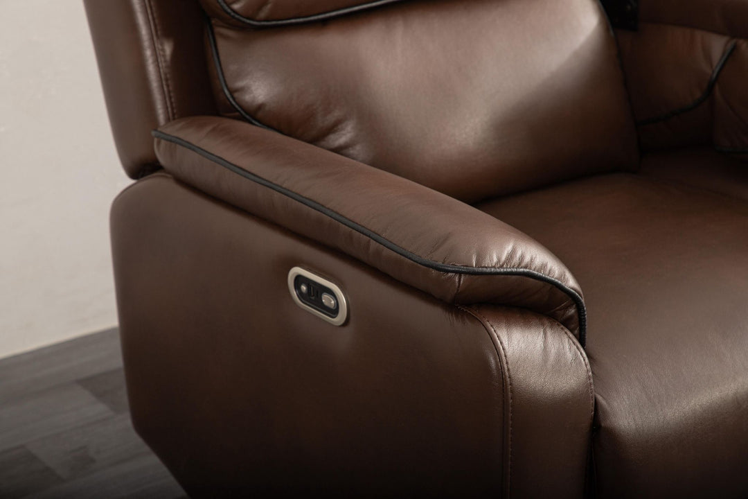3 Seater & 2 Seater Brown Leather Electric Recliner Sofa Set with Cup Holders, LED Lights, Wireless Charger & USB Port