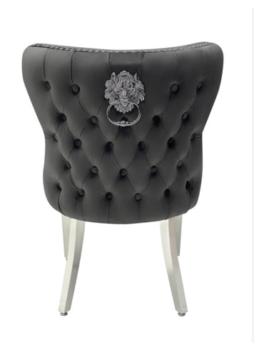 Louis Marble Dining Table + Valentino Dining Chairs Lion knocker Dark Grey & Valentino Bench Dark Grey