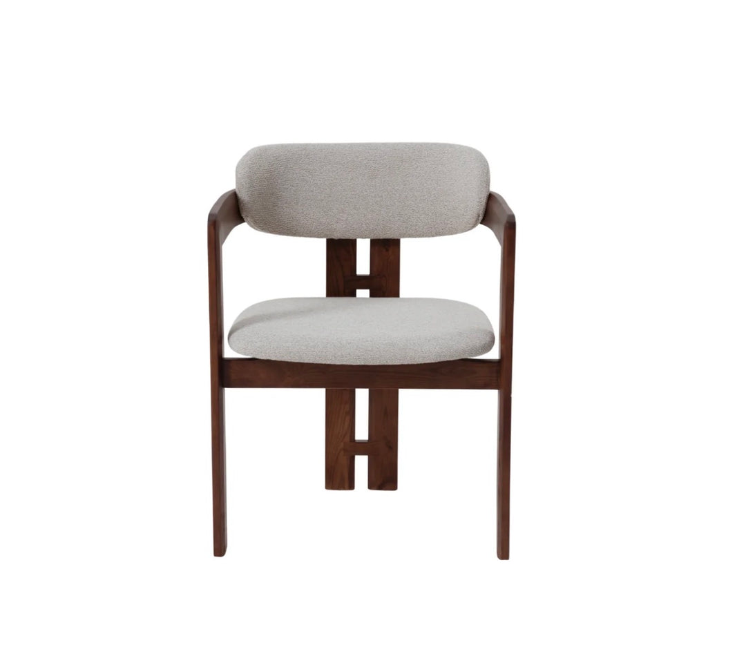 Claria Walnut Dining Chair in Oatmeal Boucle – Wooden Frame Upholstered Seat