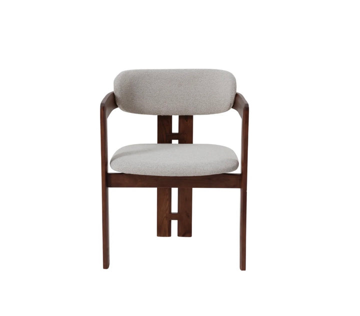 Claria Walnut Dining Chair in Oatmeal Boucle – Wooden Frame Upholstered Seat