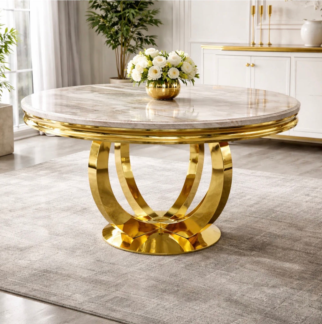 130cm Gold Round Marble Table 
