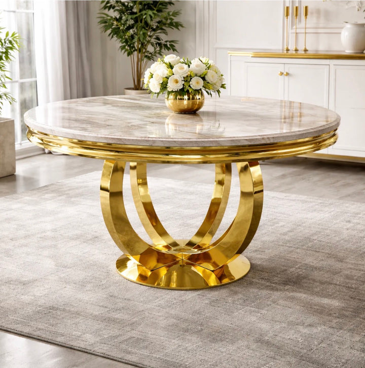 130cm Gold Round Marble Table 