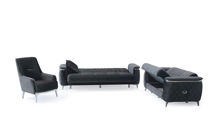 Milan Turkish Grey & Silver Sofa Bed Set with Silver Trim  – 3 Seater, 2 Seater & 1 Seater with Storage | Luxury Living Room Furniture UK