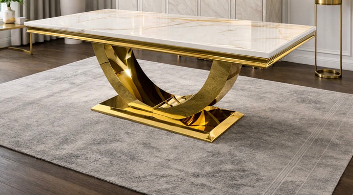 London Gold Marble Dining Table Set with California Cream & Gold Dining Chairs | Luxury UK Dining Furniture