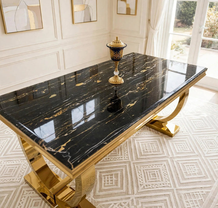     Black and gold marble dining table UK