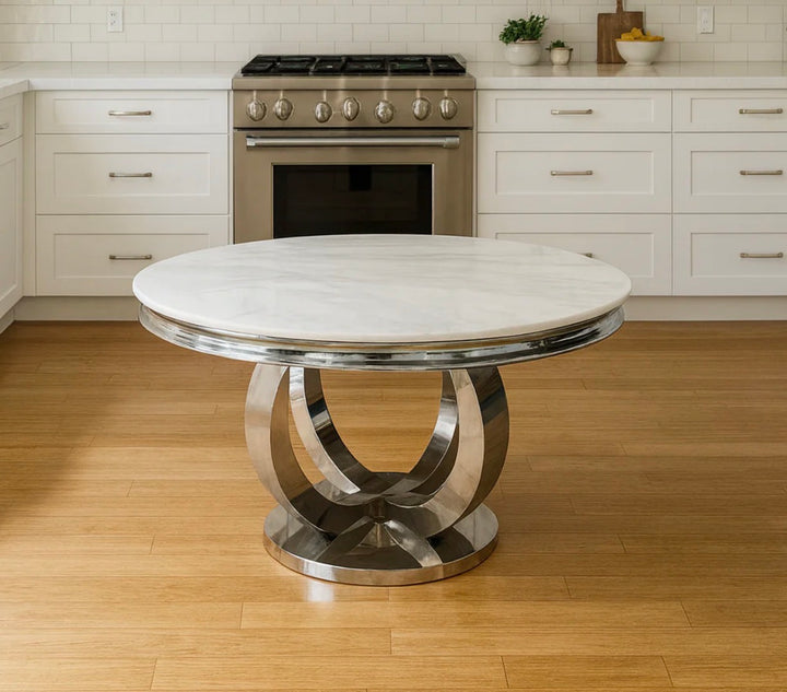 1.3M Chealse Round Marble Dining Set With Majestic Chairs Lion Knocker