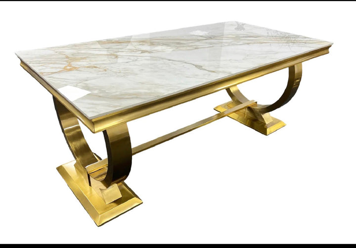 Chelsea Marble Dining Table with Gold Base – 160cm / 180cm / 200cm – Grey, Cream, Beige, White, Black, White & Gold, Kate Gold, – Luxury Modern UK