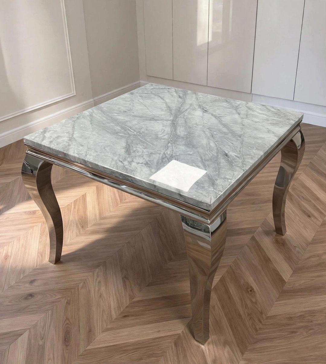 Louise 100cm Square Light Grey Marble Dining Table