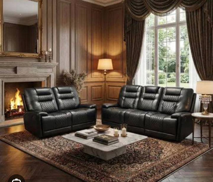 Electric Recliner Black Sofa 3+2 Seater Set with LED & USB Ports