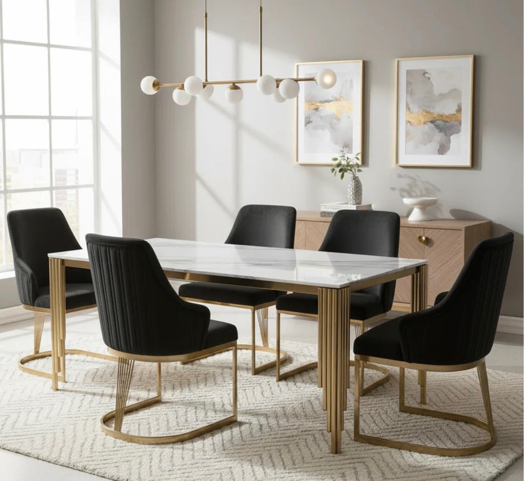 Luxury Mayfair 180cm Gold Dining Table Set | Mink, Black & Green Gold Chairs | 4 & 6 Seater