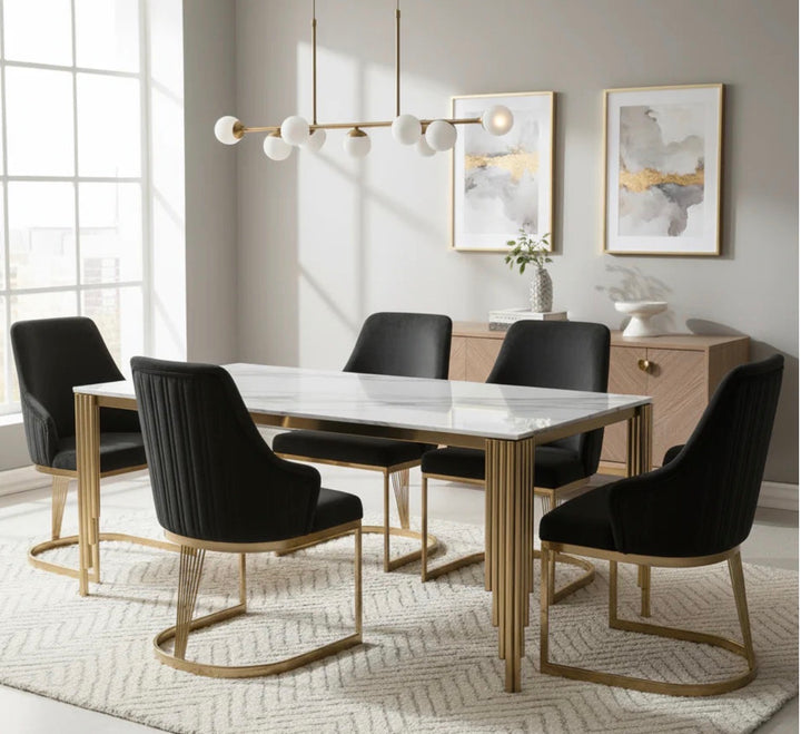 Luxury Mayfair 180cm Gold Dining Table Set | Mink, Black & Green Gold Chairs | 4 & 6 Seater