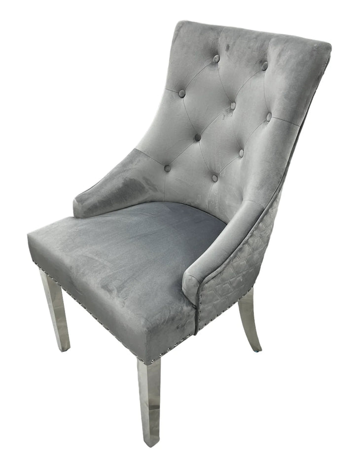 London 1.2M -1.5M Extended Dining table + Arianna Bench Dark Grey + Majestic Dark Grey Dining Chairs lion knocker