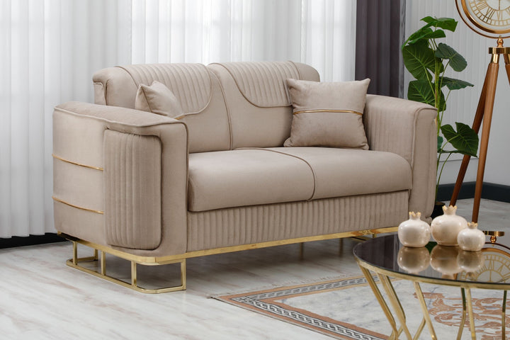 Victoria Luxury 3 & 2 Seater Sofas – Cream & Gold | Black & Gold Sofas with Storage | With or Without LED Light