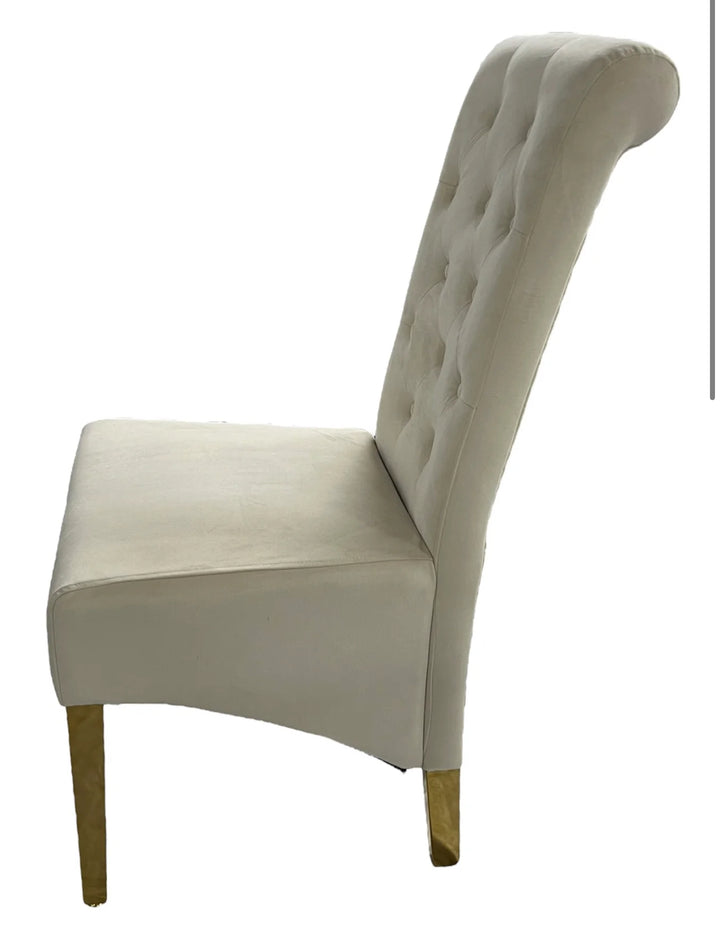 Louis Cream Gold Marble Dining Table + Sofia Cream And Gold Dining Chairs