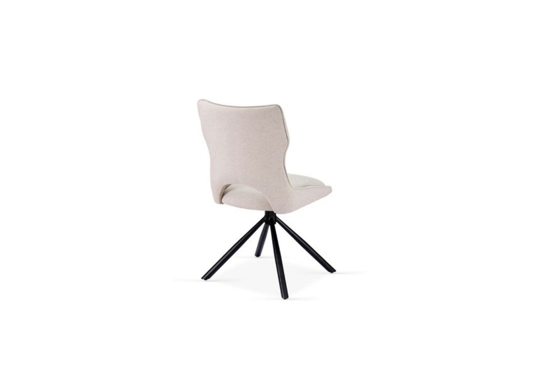 Alasgar Marble Dining Table 160cm White & Cream Pedestal Table with Roseland Beige 360 Swivel Chair Velvet Swivel Chairs Dining Set