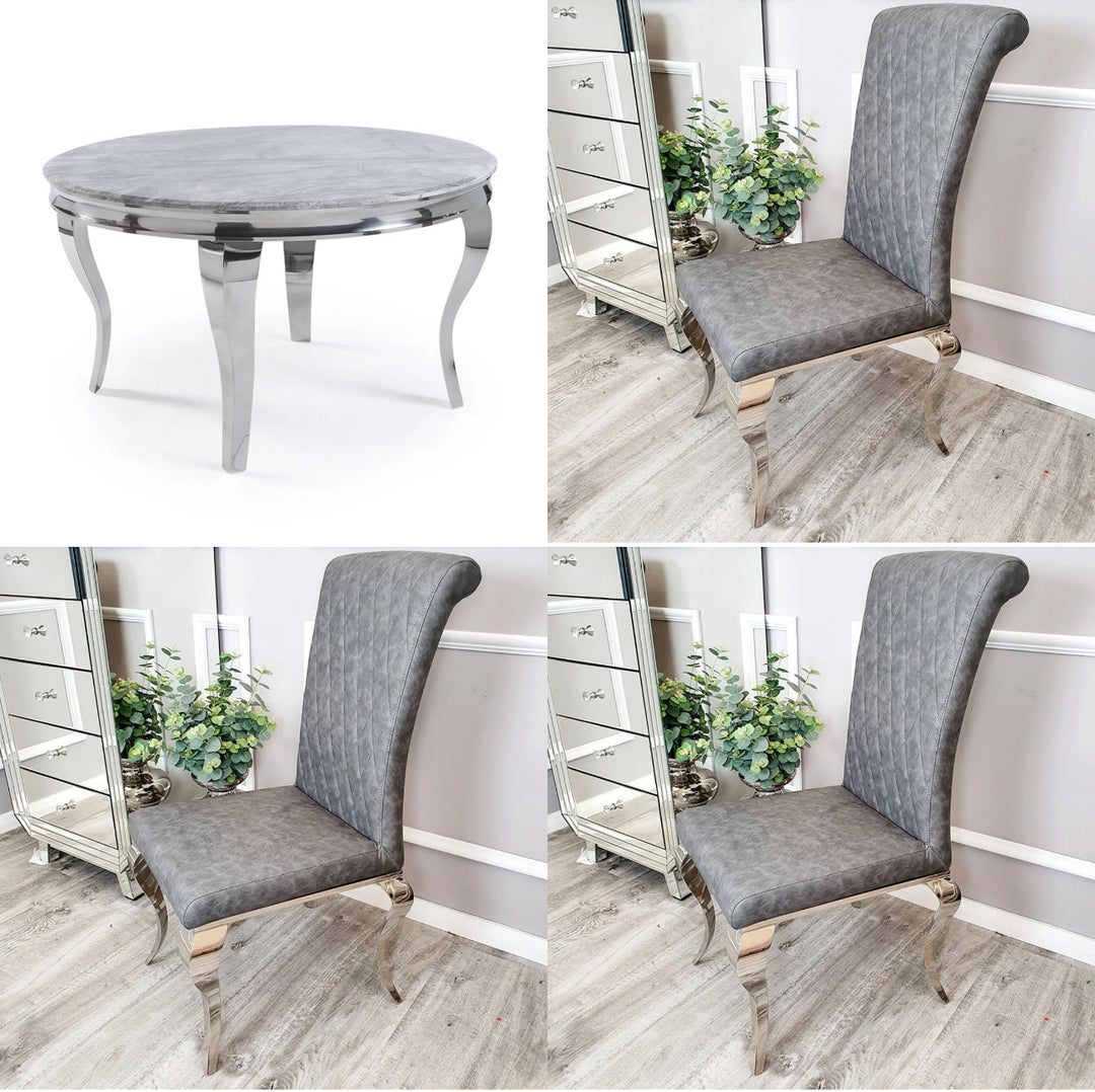 Dining table with chairs in a room setting