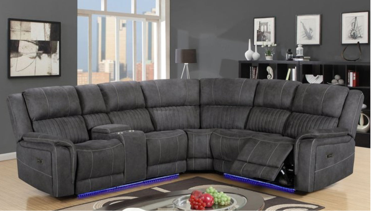 CASSA Fabric CORNER Electric RECLINER SOFA Grey