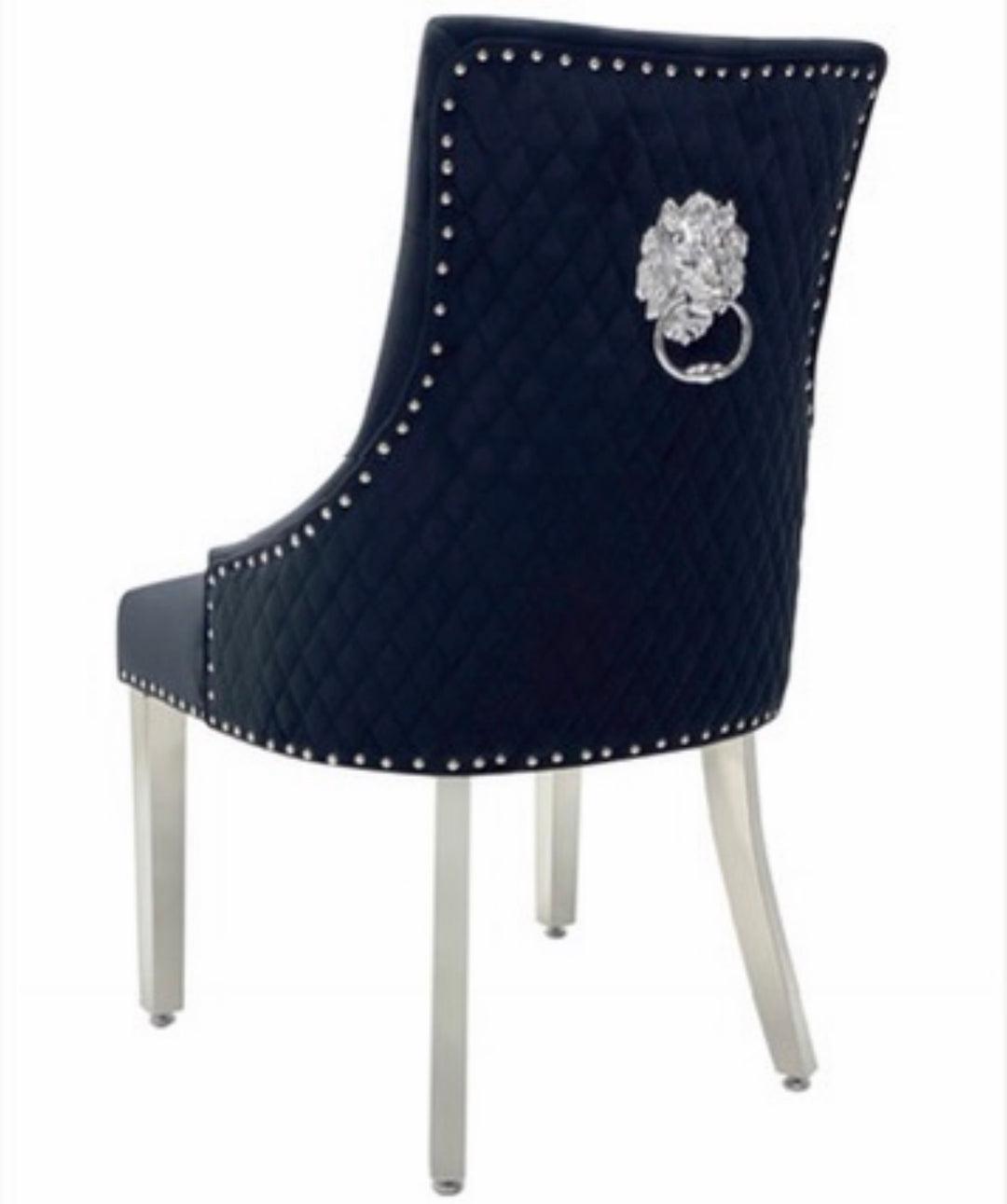 Louise Black Marble Dining Table + 4 Majestic Black Dining Chairs Lion Knocker & Matching Black Bench