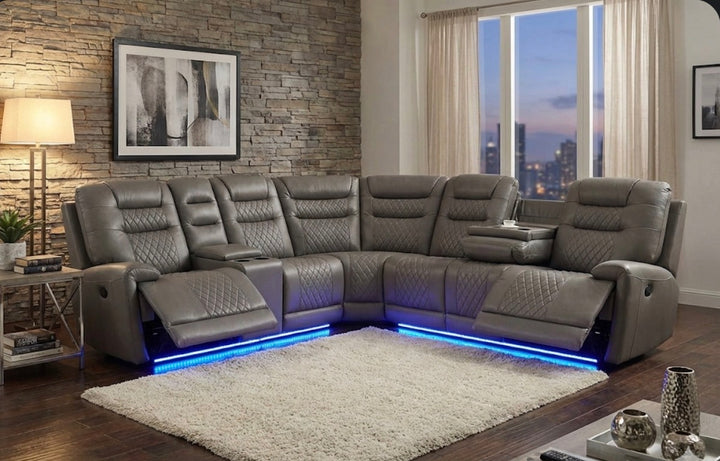 Modern Electric Recliner Sofa in Dark Grey – USB Ports, LED Lights & Cup Holders