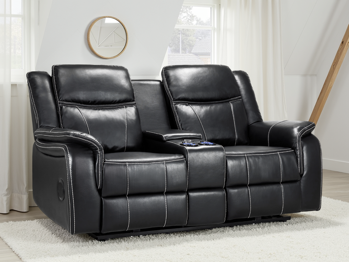 Galaxy Tech Electric Recliner 2 Seater Black Leather